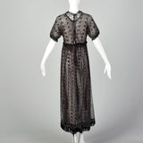 XS-Small 1910s Black Lace Overlay Beaded Dress