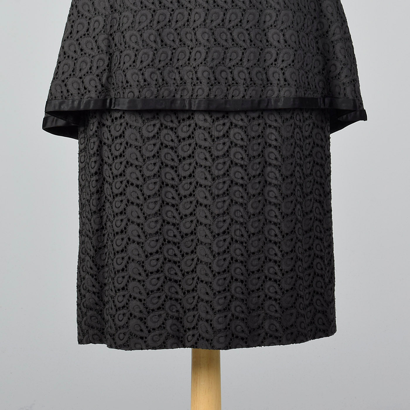 1950s Eyelet Overlay Dress with Large Peplum Waist
