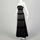XS 1980s Dress Black Strapless Velvet Stripe Formal Evening Gown