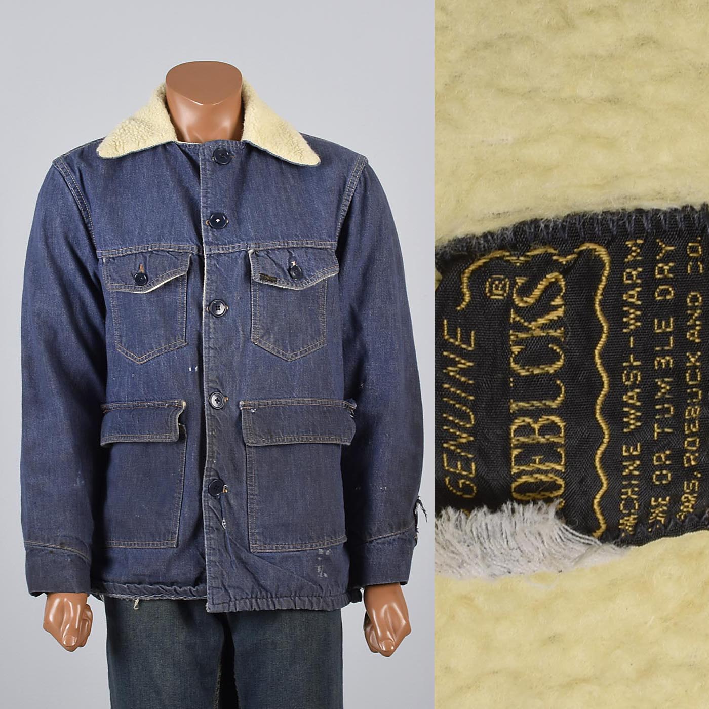 Mens 1960s Jean Jacket Faux Shearling Lining