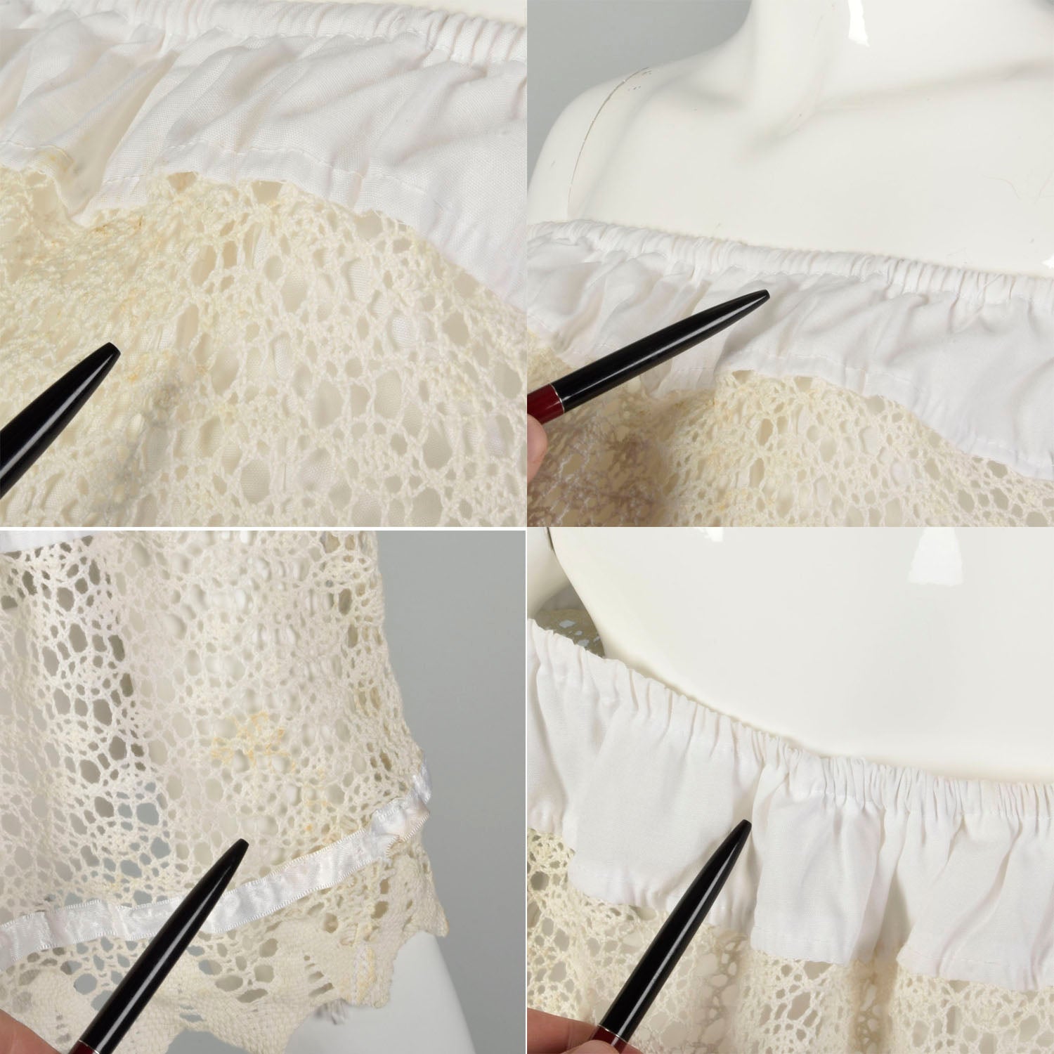 1970s Large Summer White Lace Off Shoulder Boho Dress