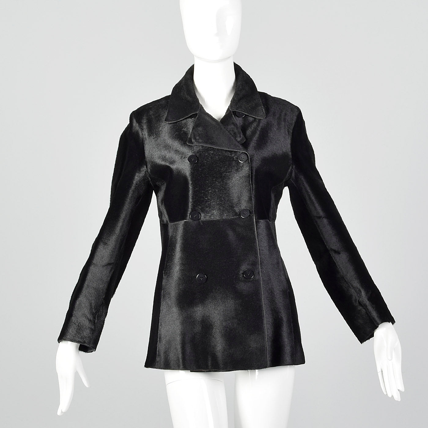 1990s Donna Karan Signature Black Pony Hair Coat