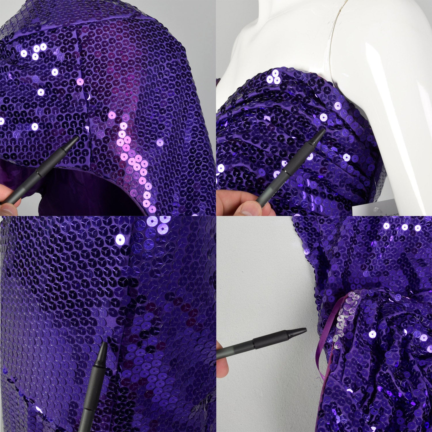 1980s Lillie Rubin Purple Sequin Strapless Mermaid Prom Dress