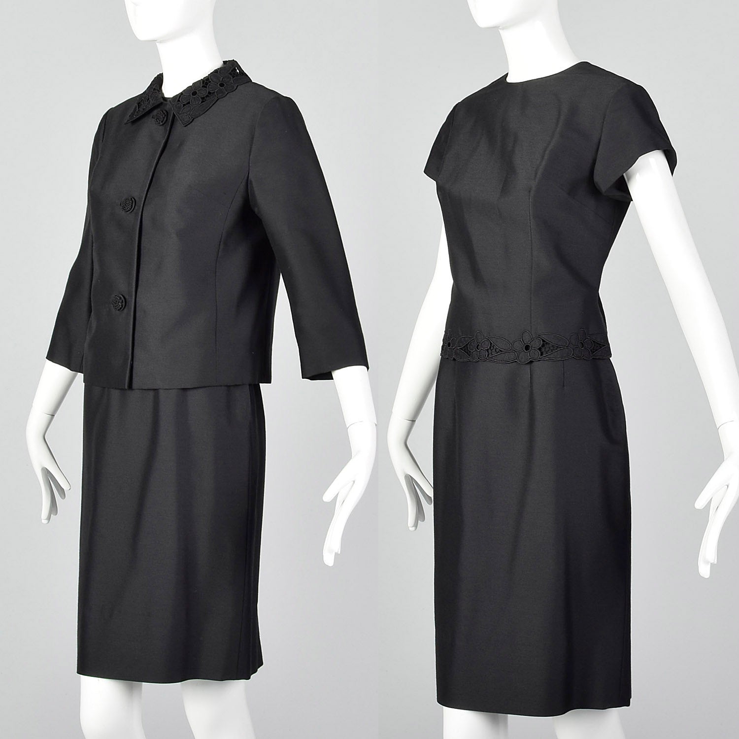 1960s Black Three Piece Skirt Set