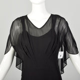 Large 1930s Little Black Dress 2pc Bias Cut Formal Evening Sheer Art Deco Ensemble