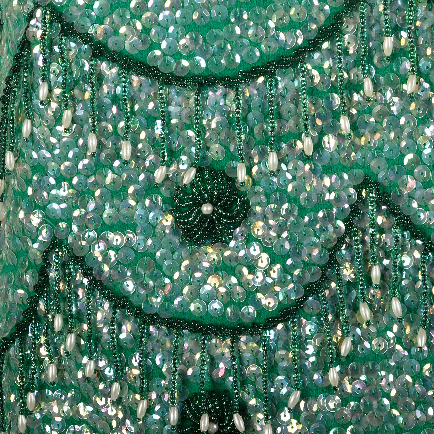 Medium 1960s Top Sleeveless Sequin Green Beaded Cocktail Evening Shirt