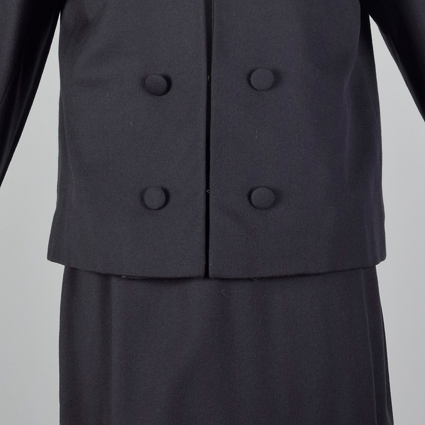 1960s Gray Wool Skirt Suit with Green Velvet Trim
