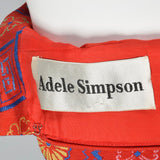 1970s Adele Simpson Red Silk Brocade Dress