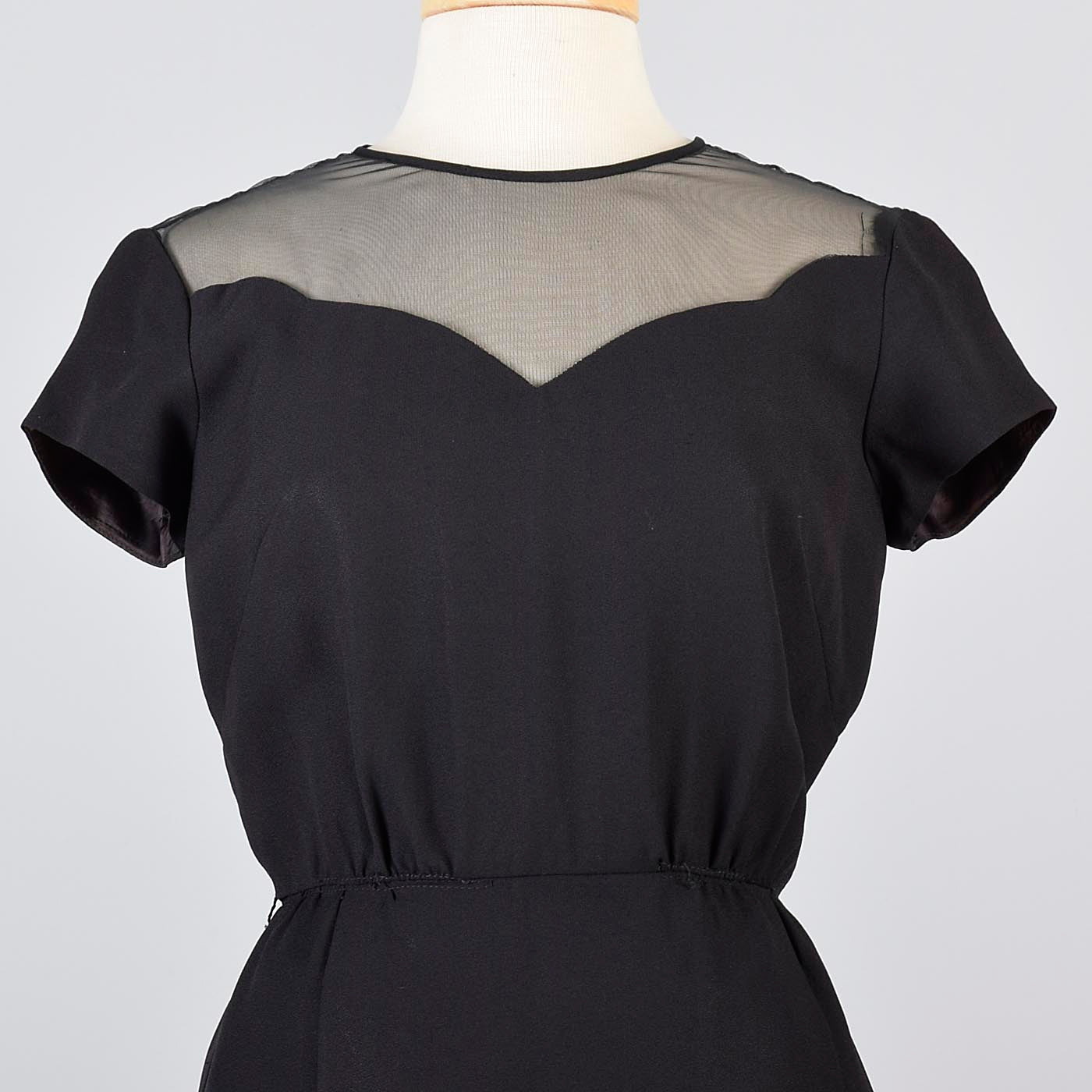 1960s Little Black Dress with Sheer Chiffon Shoulders