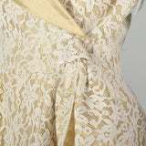 Small 1990s Pilar Rossi Lace Dress Metallic Gold Lamé Portrait Collar