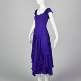 1980s Purple Gown with Ruched Bodice and Flutter Cap Sleeves