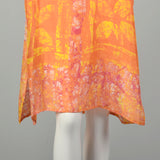 One Size 1970s Orange Yellow Abstract Batik Style Psychedelic Print Dress
