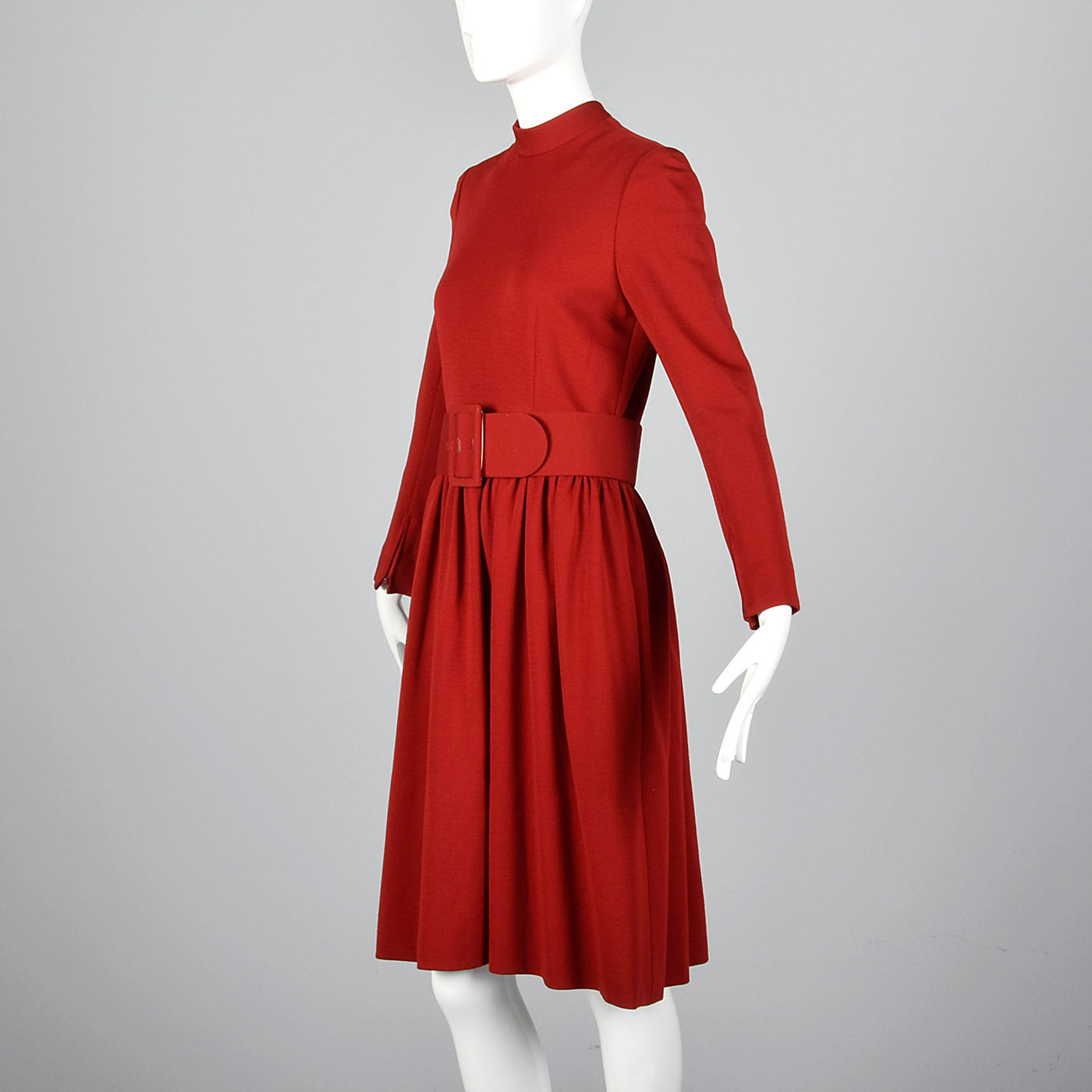 1960s Normal Norell Mod Red Fit & Flare Dress with Wide Belt