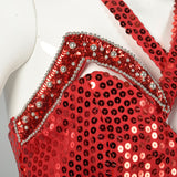 Medium 1990s Red Evening Dress Beaded Sleeveless Sequin Maxi