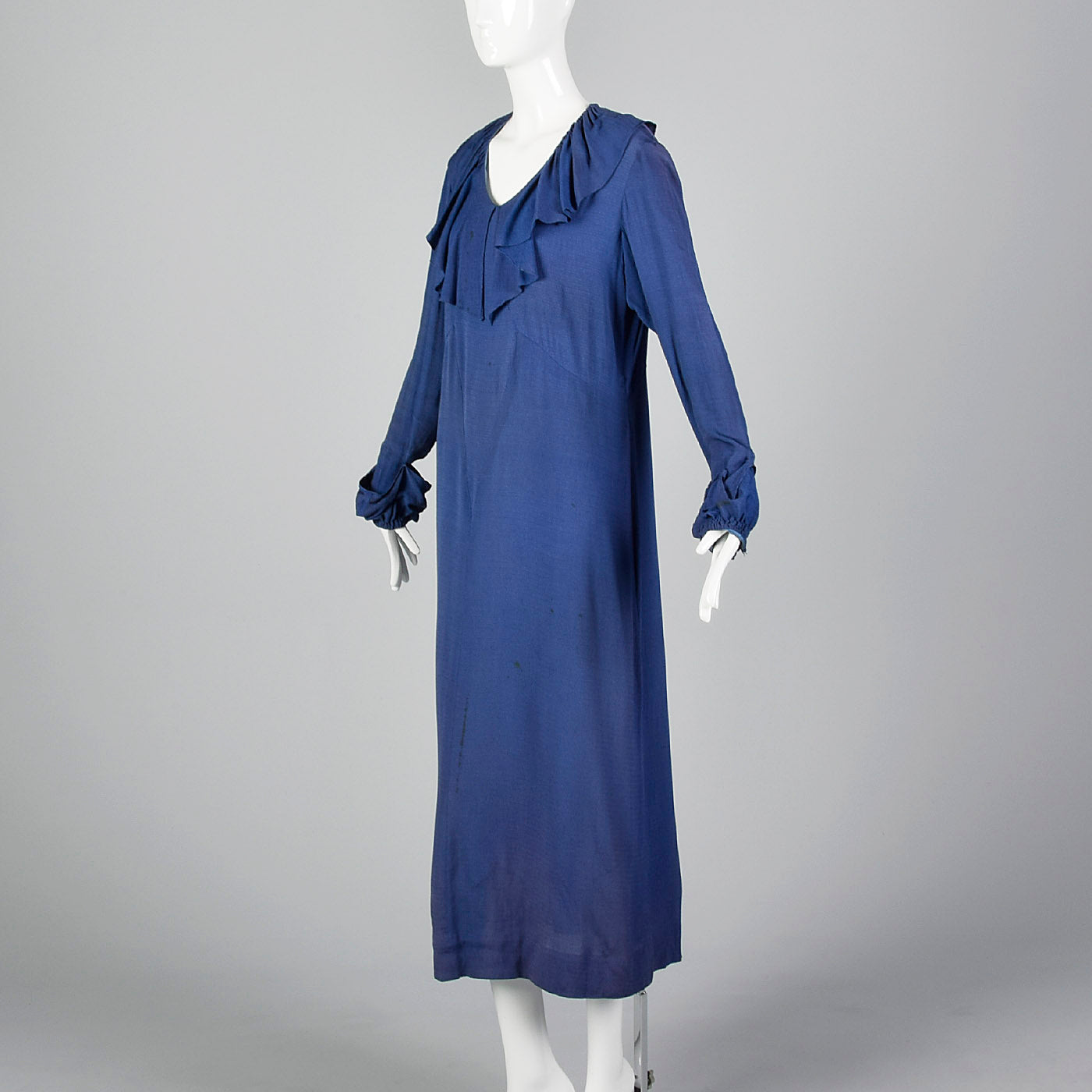 1930s Blue Dress with Ruffle Neckline