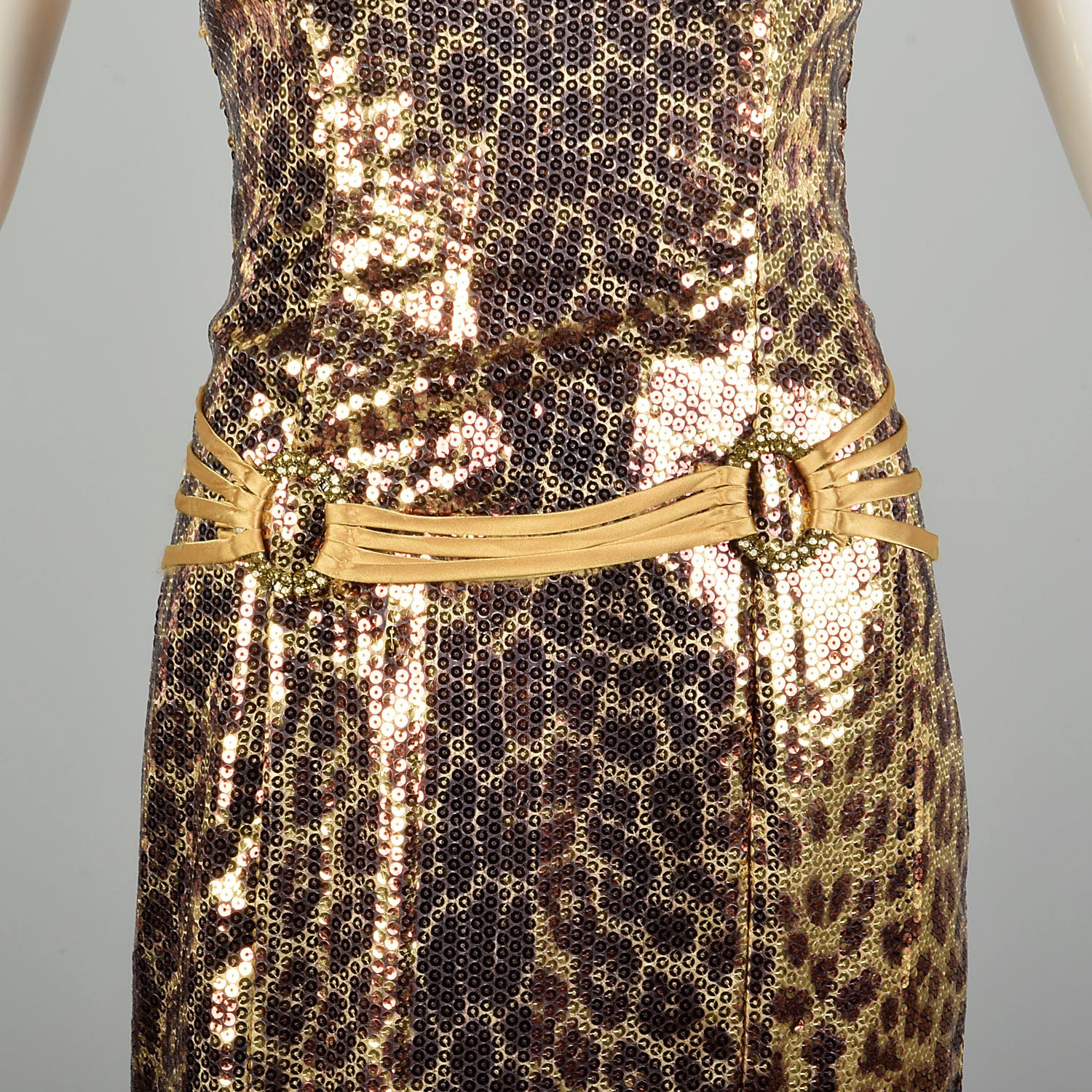 Medium 2000s Strapless Sequin Gown Leopard Evening Dress Goddess Formal Puddle Train