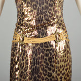 Medium 2000s Strapless Sequin Gown Leopard Evening Dress Goddess Formal Puddle Train