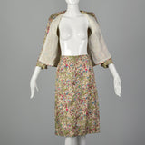 XS 1960s Silk Skirt Suit with Garden Theme Print