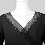 1930s Black Dress with Sheer Trim and Belt