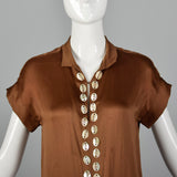 1920s Brown Silk Dress with Mother of Pearl Buttons