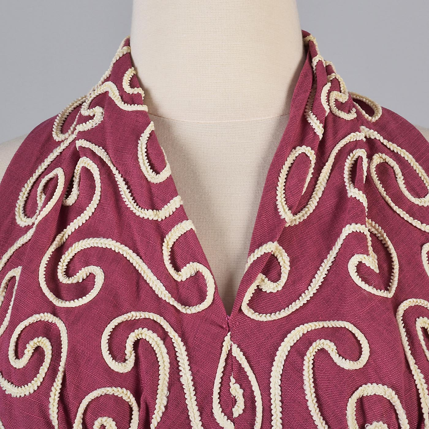 1940s Pink Linen Halter Dress with Soutache Trim