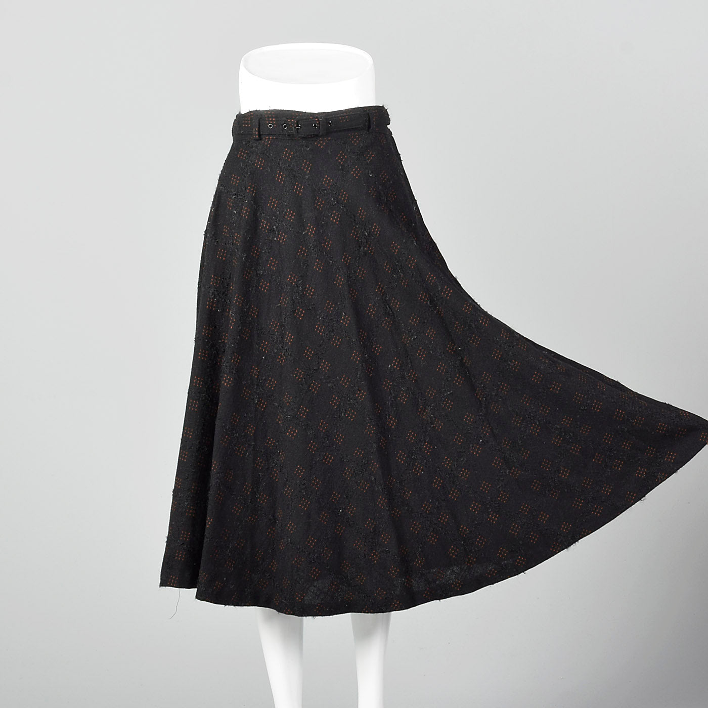 1950s Black Wool Fit and Flare Skirt