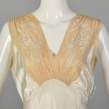 Small 1930s Bridal Nightgown Satin Lingerie Lace Tie Back Waist