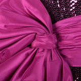 1980s Mignon Fuchsia Taffeta Dress with Sequined Bodice