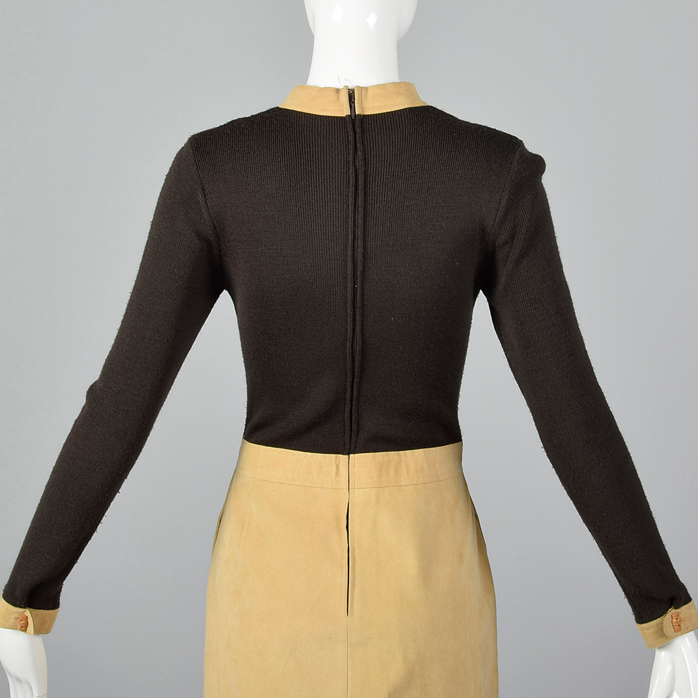 1970s Brown Knit and Leather Dress