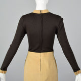 1970s Brown Knit and Leather Dress
