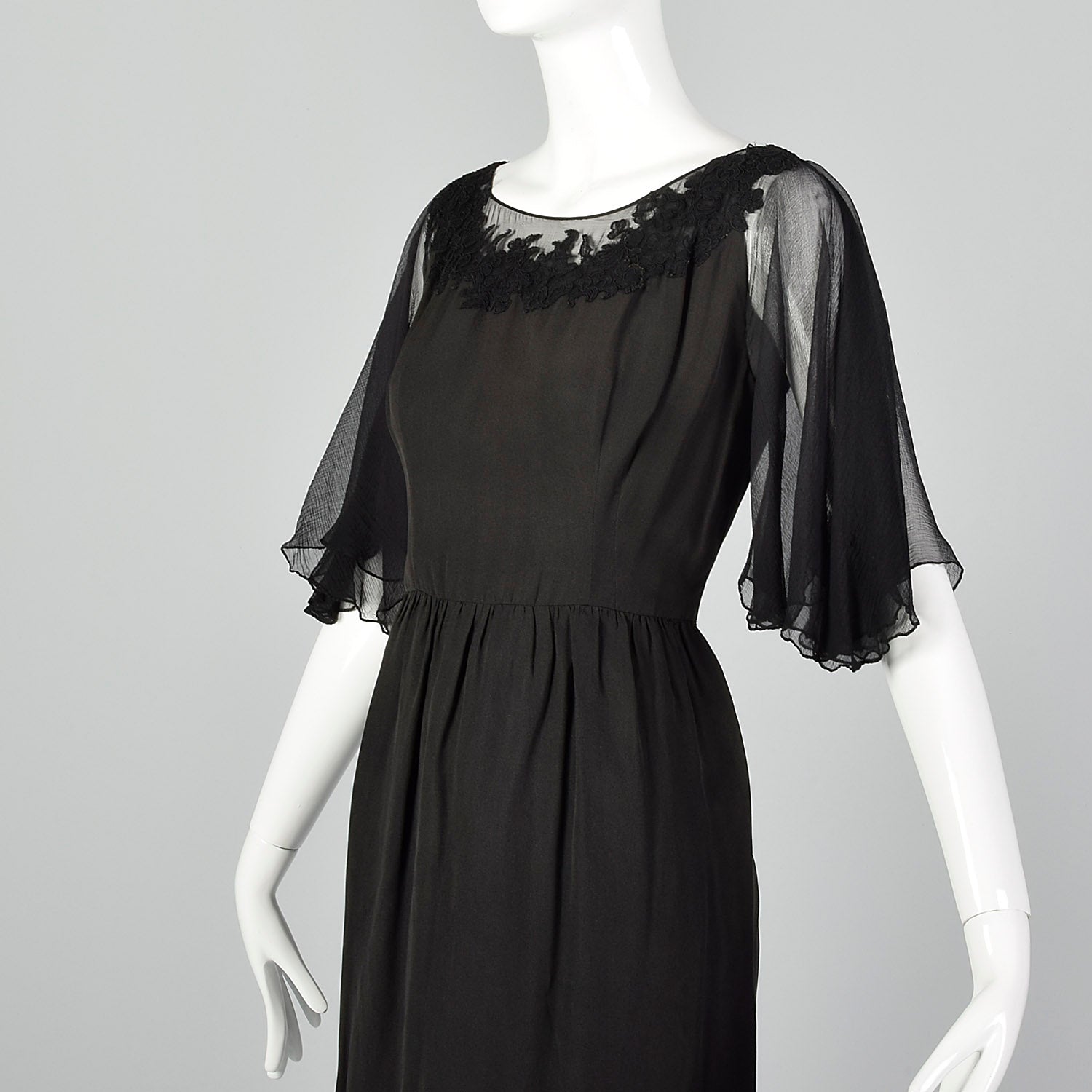 Small 1950s Silk Flutter Sleeve Dress