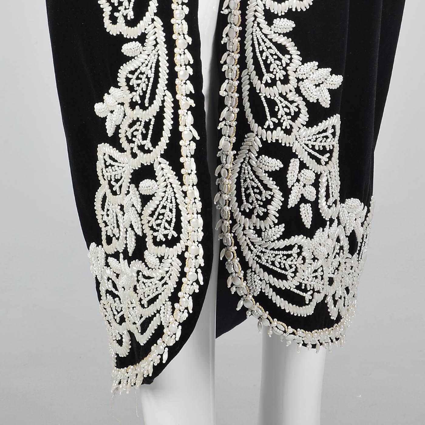 1980s Escada Black Velvet Dress with Faux Pearl Trim