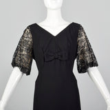 1960s Black Lace Sleeve Shift Dress