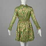 Small Mollie Parnis 1960s Green and Gold Paisley Dress