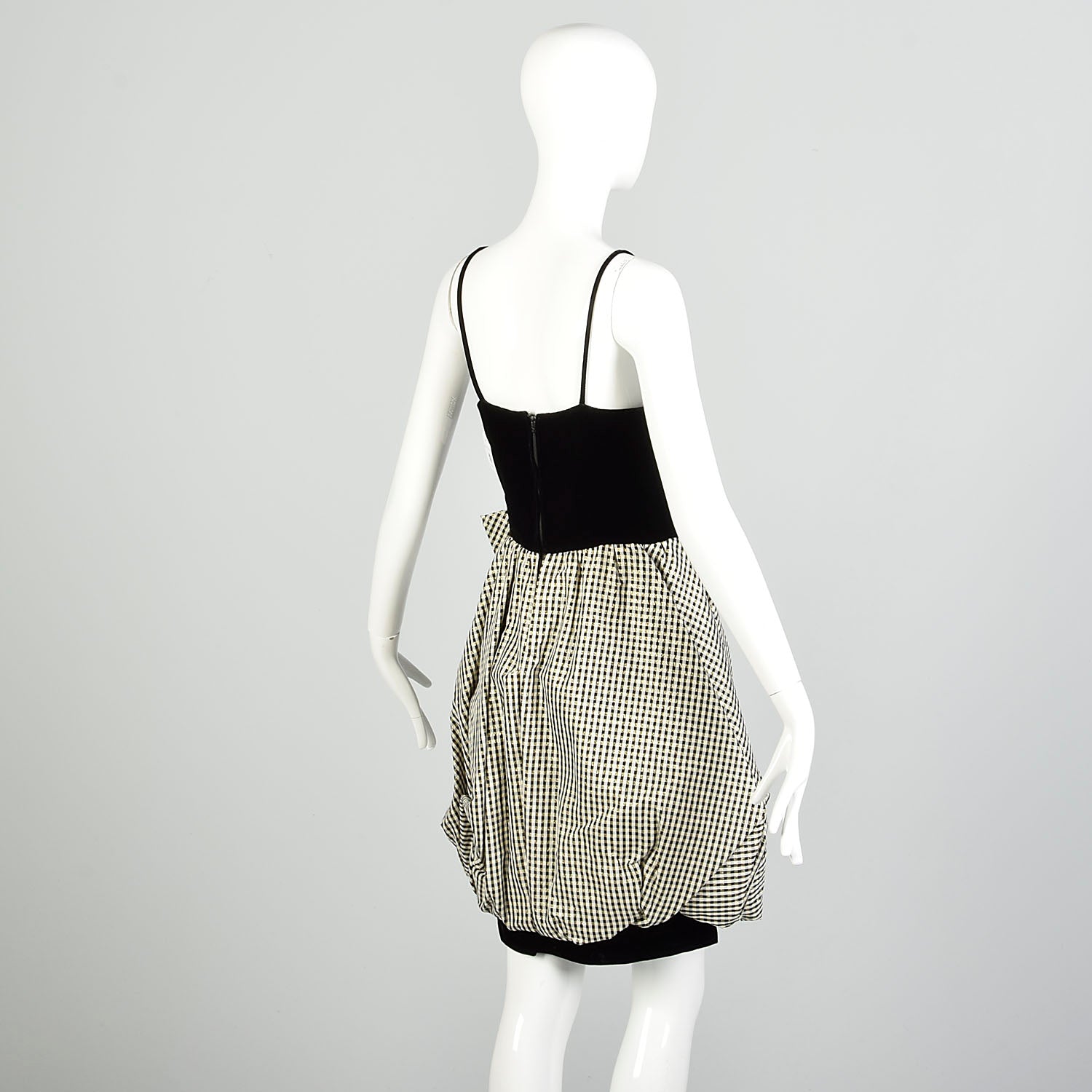 XS 1980s Black Velvet Metallic Gold Sleeveless Bubble Hem Party Dress