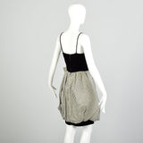 XS 1980s Black Velvet Metallic Gold Sleeveless Bubble Hem Party Dress