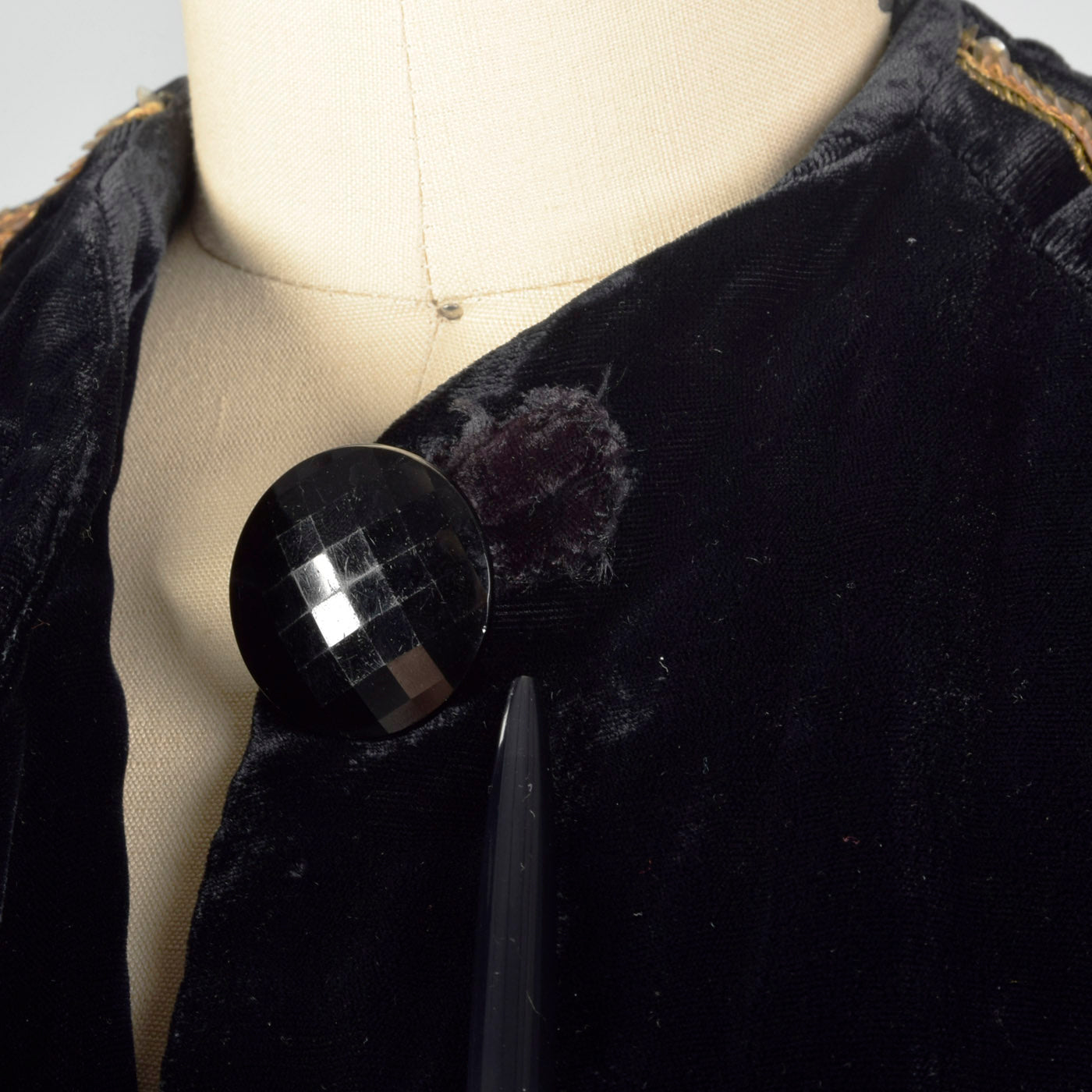 1940s Black Velvet Opera Cape with Gold Sequin Shoulders
