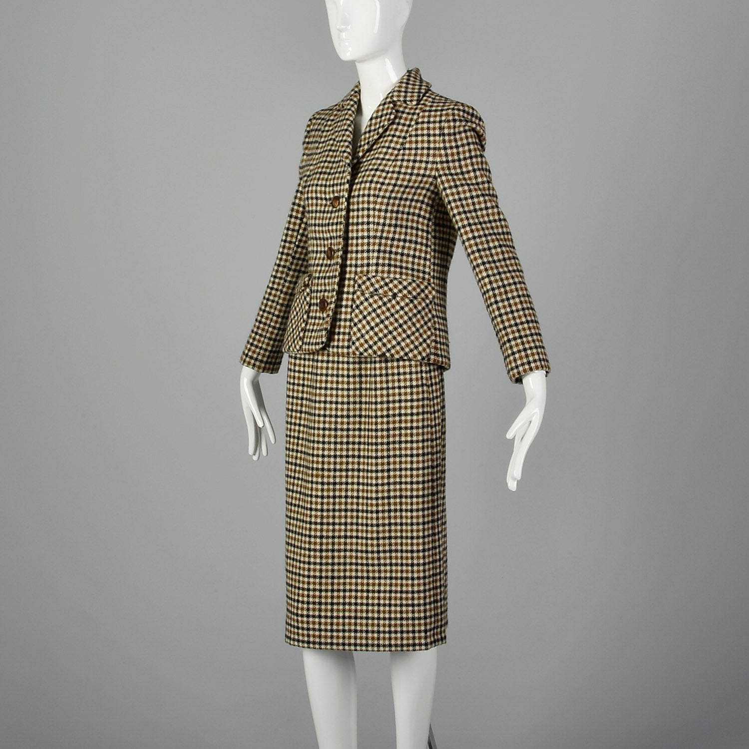 XXS 1960s Brown Skirt Suit