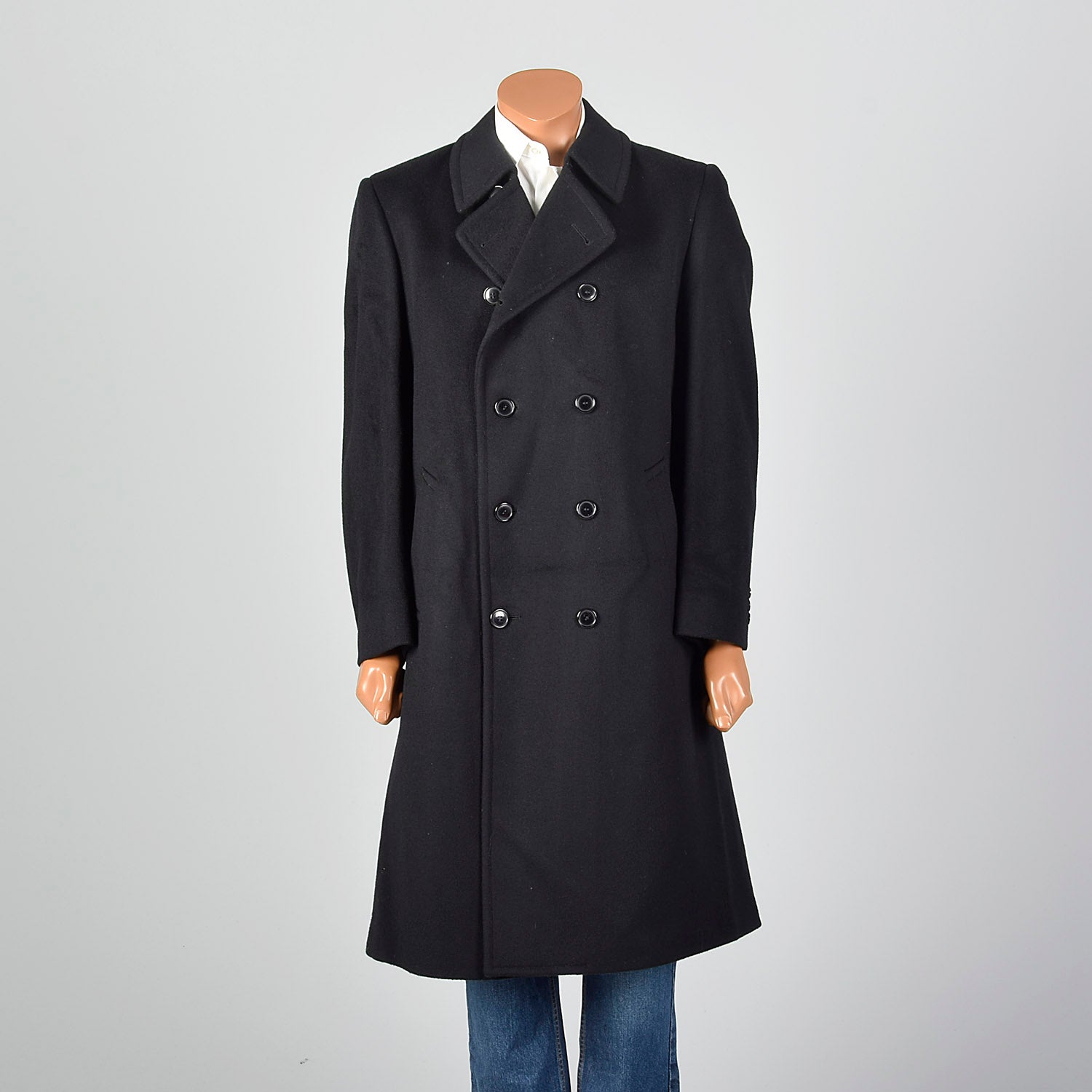 1980s Black Wool Heavy Overcoat