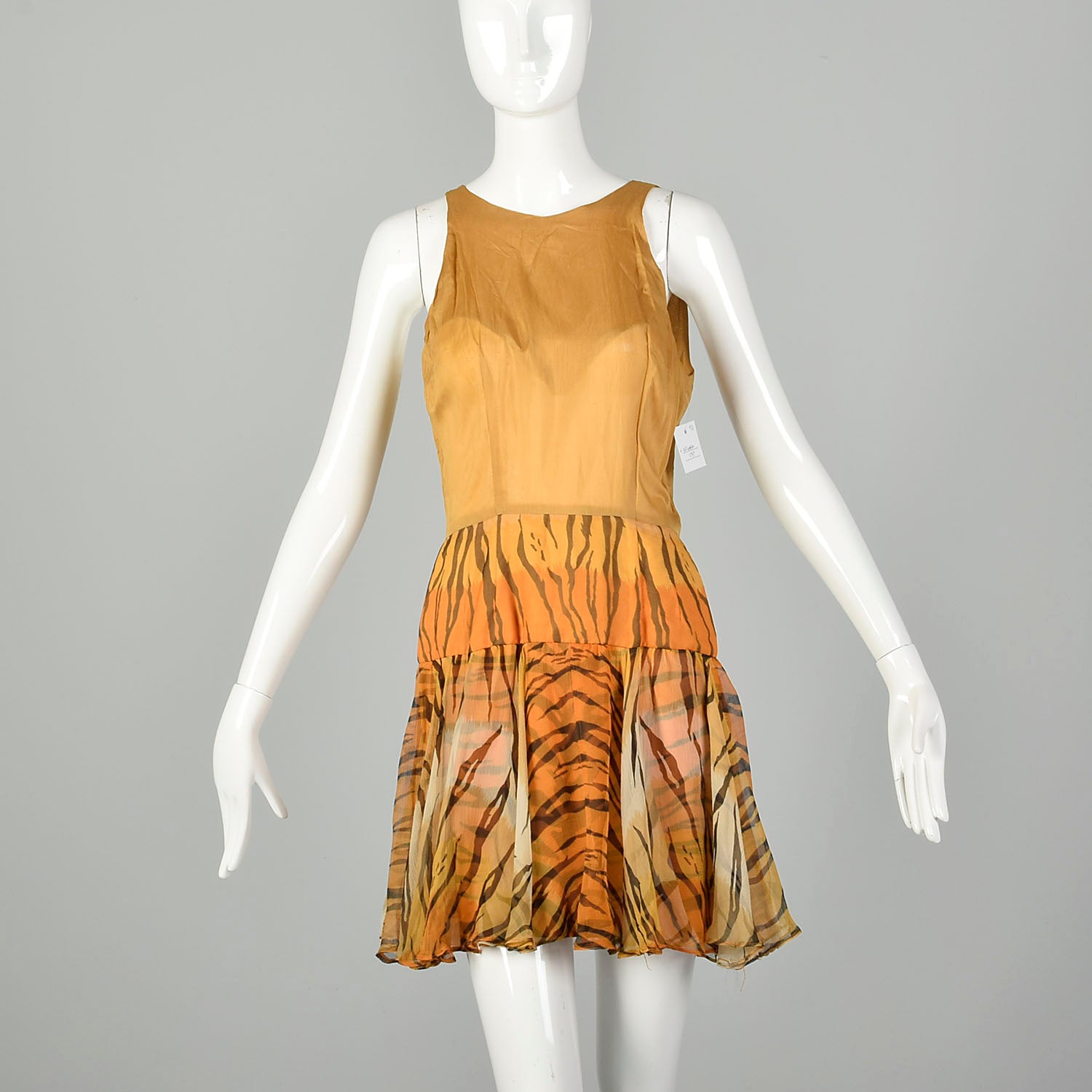Small 1960s Tiger Stripe Outfit Silk Animal Print Two Piece Dress