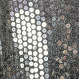 XS 1980s Silver Sequin Party Dress Bow Drop Waist Long Sleeve