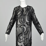 Stunning Bob Mackie Sheer Black Beaded Silk Maxi Jacket