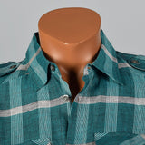 1990s Ted Lapidus Mens Blue Plaid Shirt