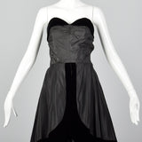 1950s Black Taffeta Evening Dress with Velvet Trim