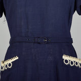 XL 1950s Navy Blue Day Dress