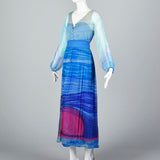 Beautiful Blue Travilla Maxi Dress with Sunset Design