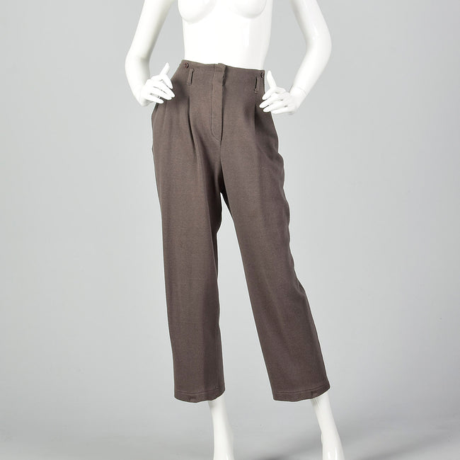 1980s Norma Kamali Gray Knit Pants with Suspender Buttons