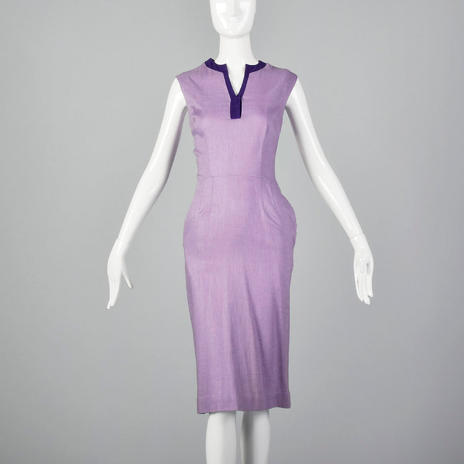 1960s Sleeveless Purple Dress with Fitted Waist