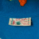 XXS 1950s Jacket Teal Blue Mexican Souvenir Tourist Wool Embroidery Horse Shoe Sombrero Village Scene
