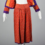 1970s Mario Valentino Suede Leather Two Piece Set with Silk Screen Floral Print